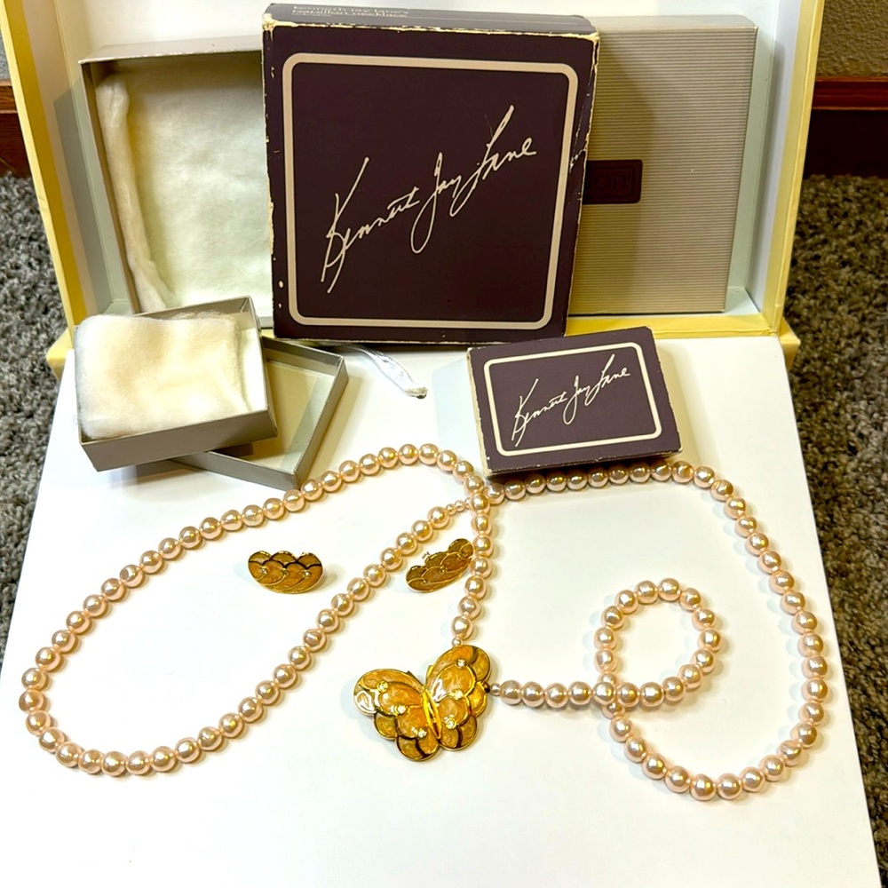Kenneth Jay Vintage Avon Butterfly necklace and earrings